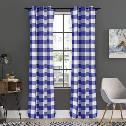 Indigo Blue And White Gingham Print Curtain