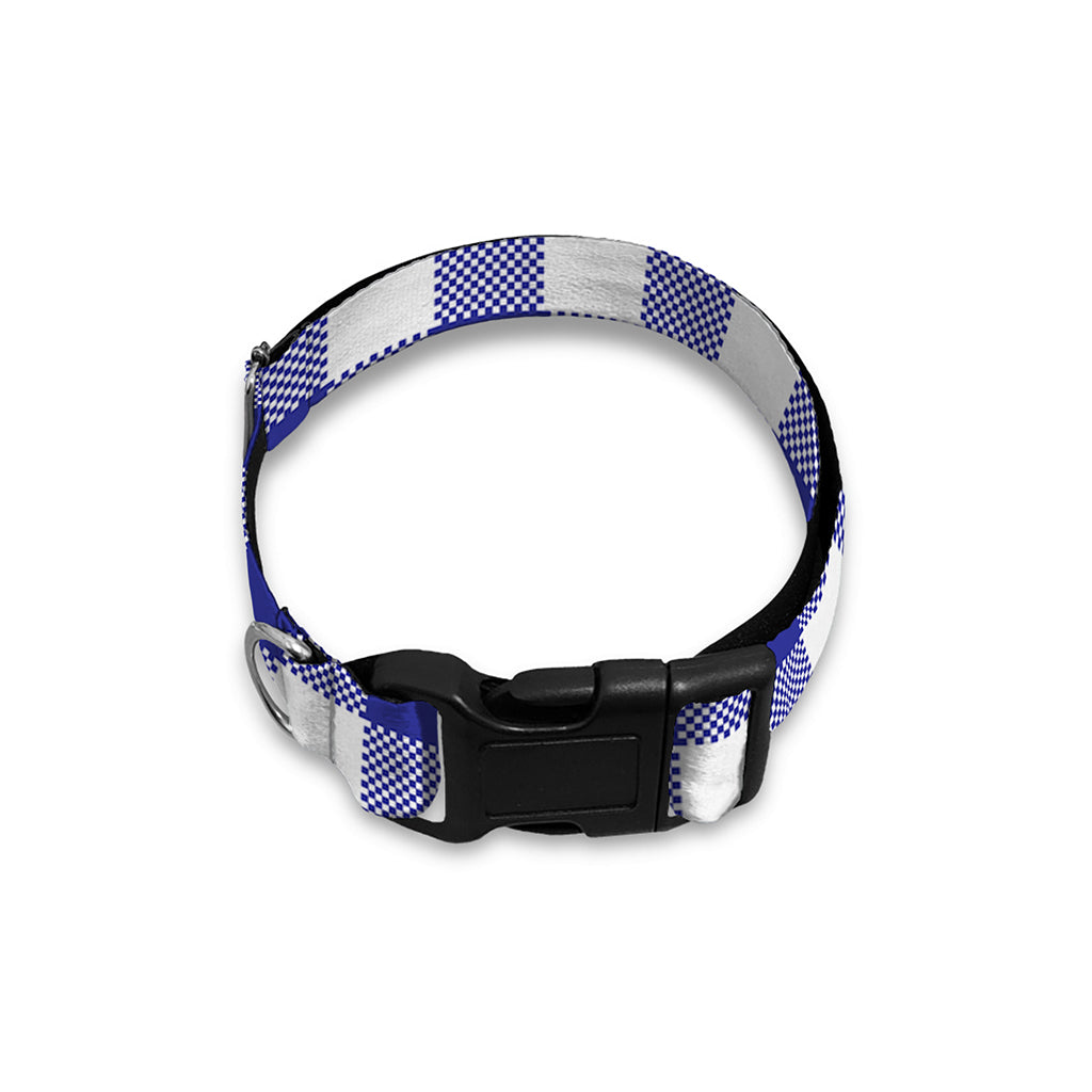 Indigo Blue And White Gingham Print Dog Collar