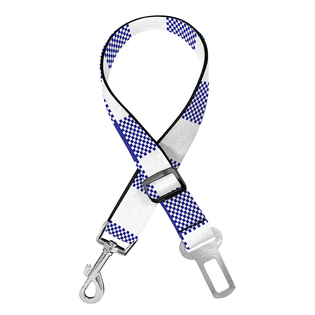 Indigo Blue And White Gingham Print Dog Seat Belt
