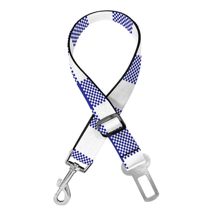 Indigo Blue And White Gingham Print Dog Seat Belt