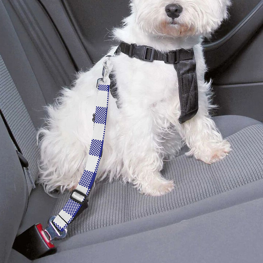 Indigo Blue And White Gingham Print Dog Seat Belt