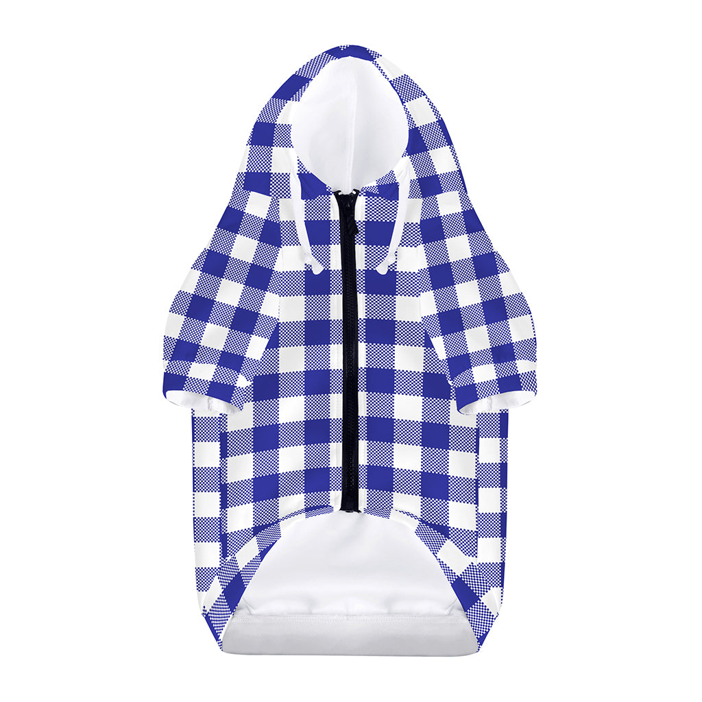 Indigo Blue And White Gingham Print Dog Zip Up Hoodie