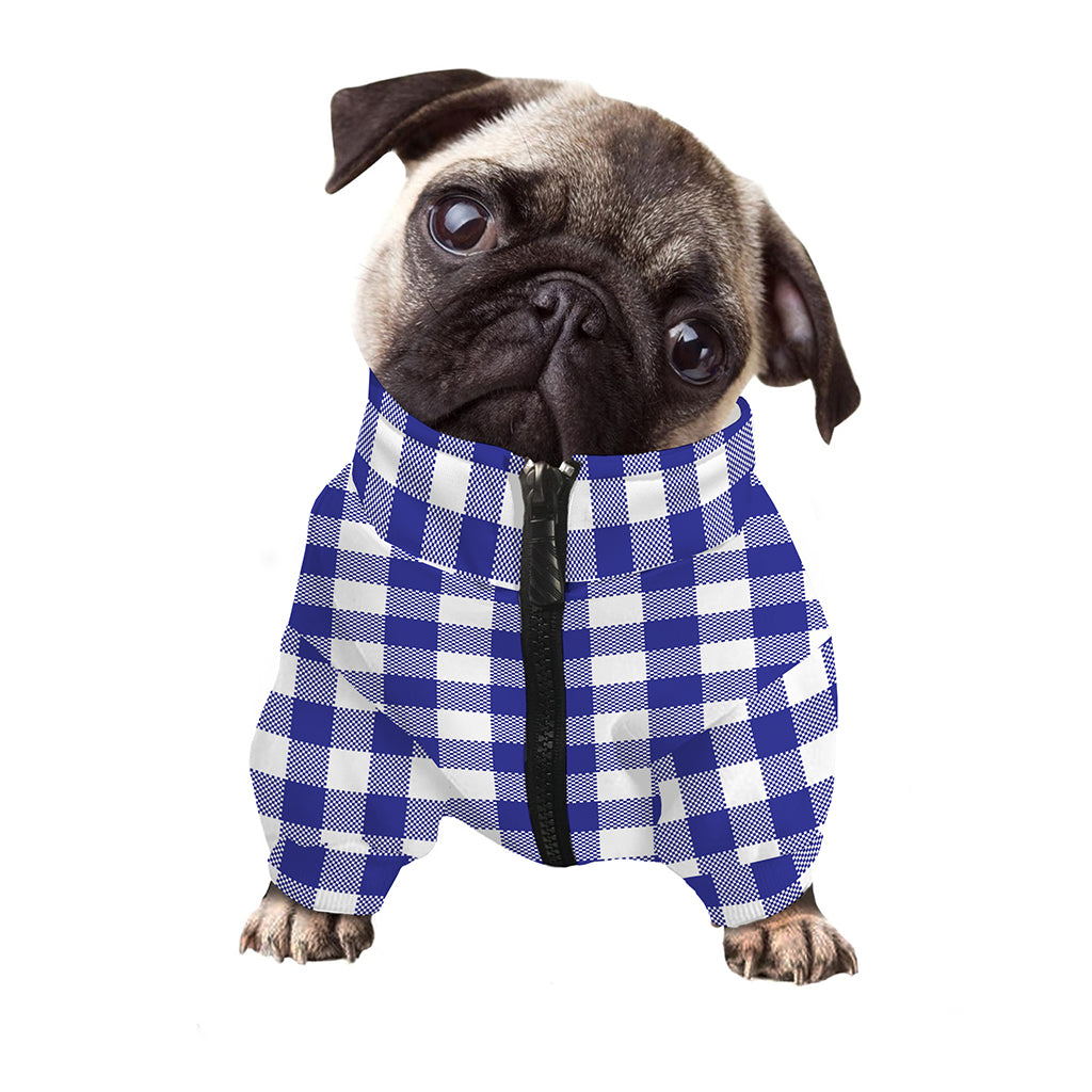 Indigo Blue And White Gingham Print Dog Zip Up Jacket