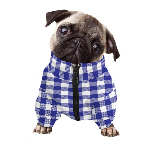 Indigo Blue And White Gingham Print Dog Zip Up Jacket