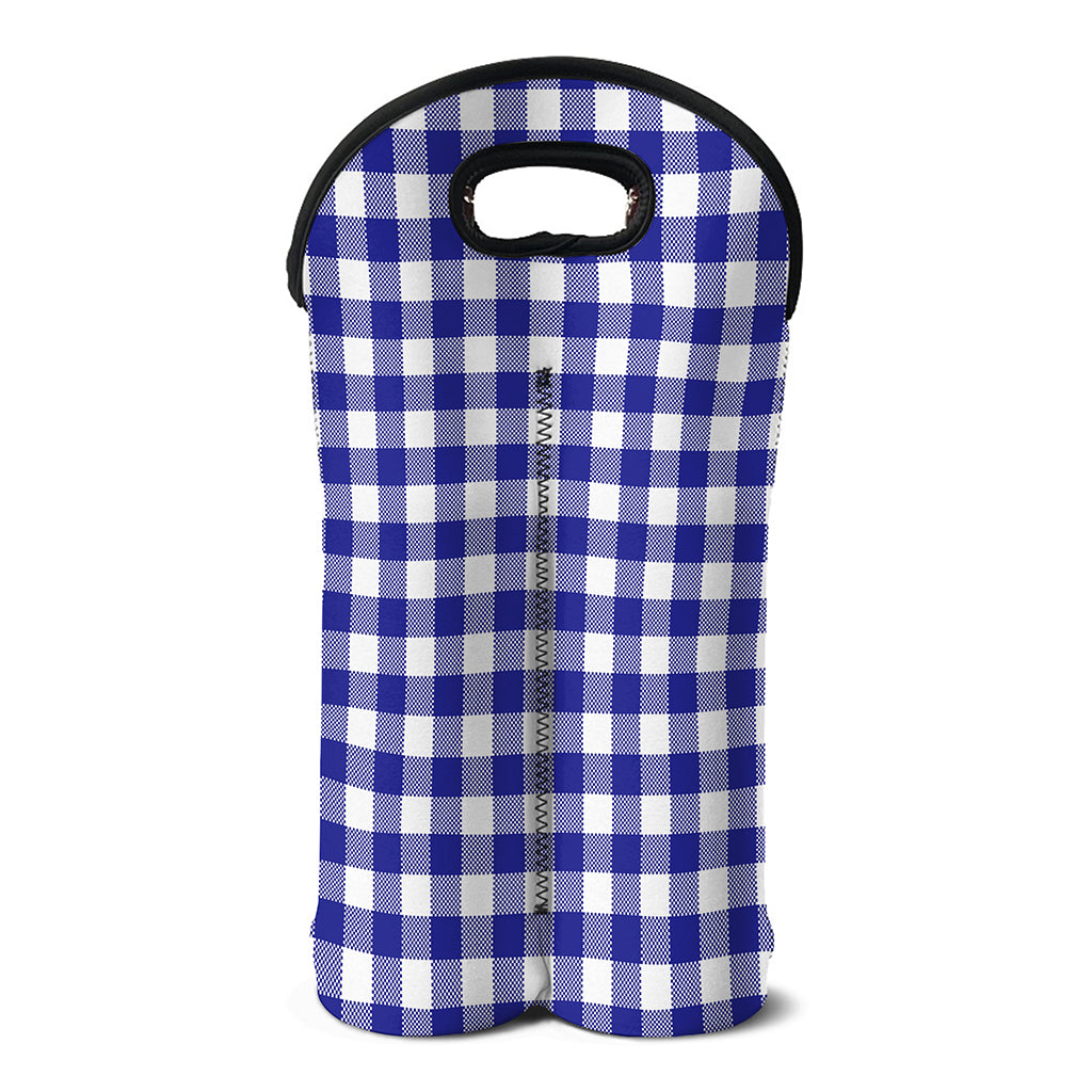 Indigo Blue And White Gingham Print Double Neoprene Wine Tote