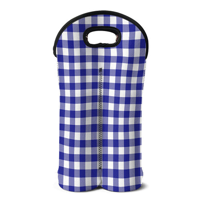 Indigo Blue And White Gingham Print Double Neoprene Wine Tote