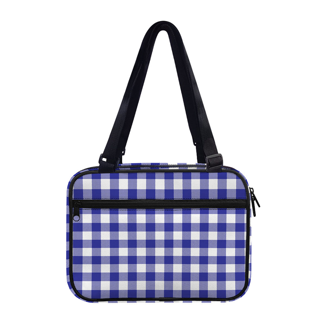 Indigo Blue And White Gingham Print Double Strap Bible Bag