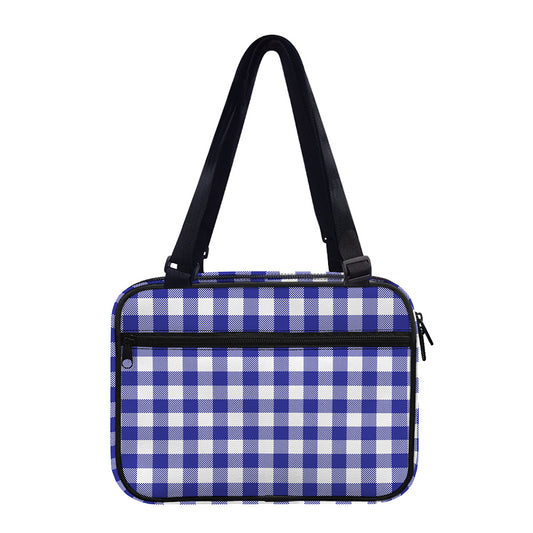 Indigo Blue And White Gingham Print Double Strap Bible Bag