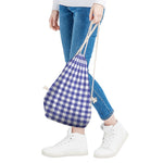 Indigo Blue And White Gingham Print Drawstring Bag