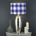 Indigo Blue And White Gingham Print Drum Lamp Shade