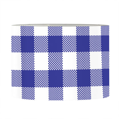 Indigo Blue And White Gingham Print Drum Lamp Shade