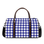 Indigo Blue And White Gingham Print Duffle Bag