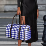 Indigo Blue And White Gingham Print Duffle Bag