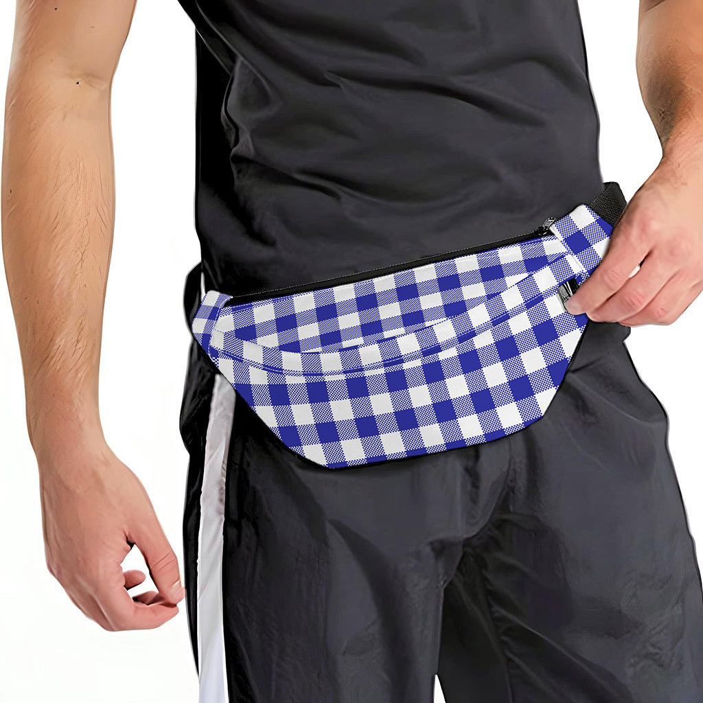 Indigo Blue And White Gingham Print Fanny Pack