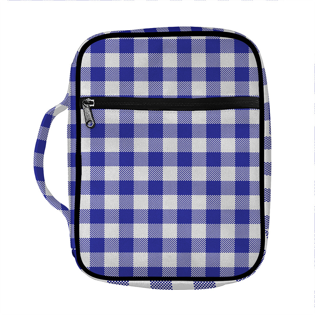 Indigo Blue And White Gingham Print Front Pocket Bible Bag