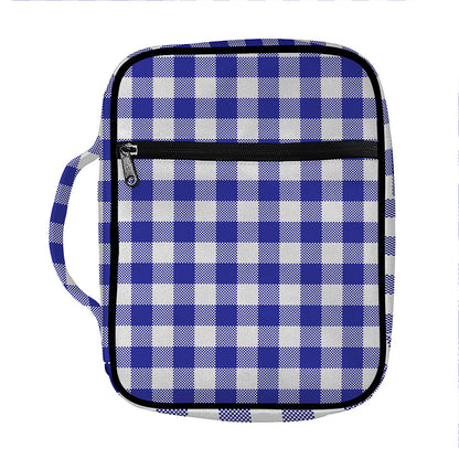 Indigo Blue And White Gingham Print Front Pocket Bible Bag