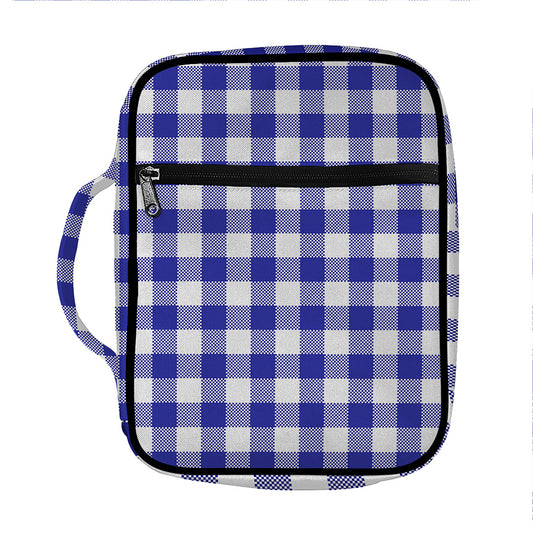 Indigo Blue And White Gingham Print Front Pocket Bible Bag