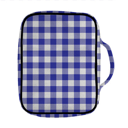 Indigo Blue And White Gingham Print Front Pocket Bible Bag