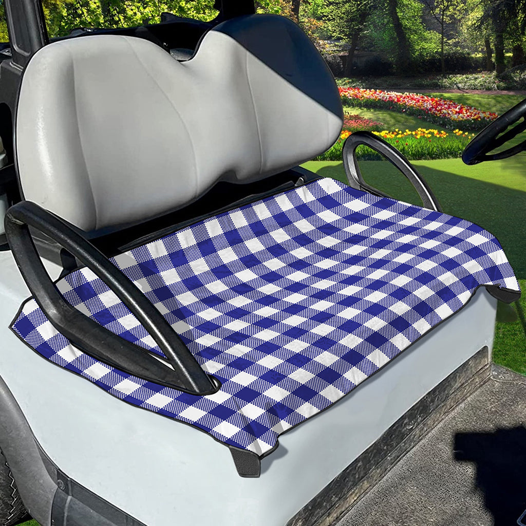 Indigo Blue And White Gingham Print Golf Cart Seat Cover