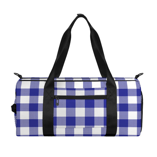 Indigo Blue And White Gingham Print Gym Bag