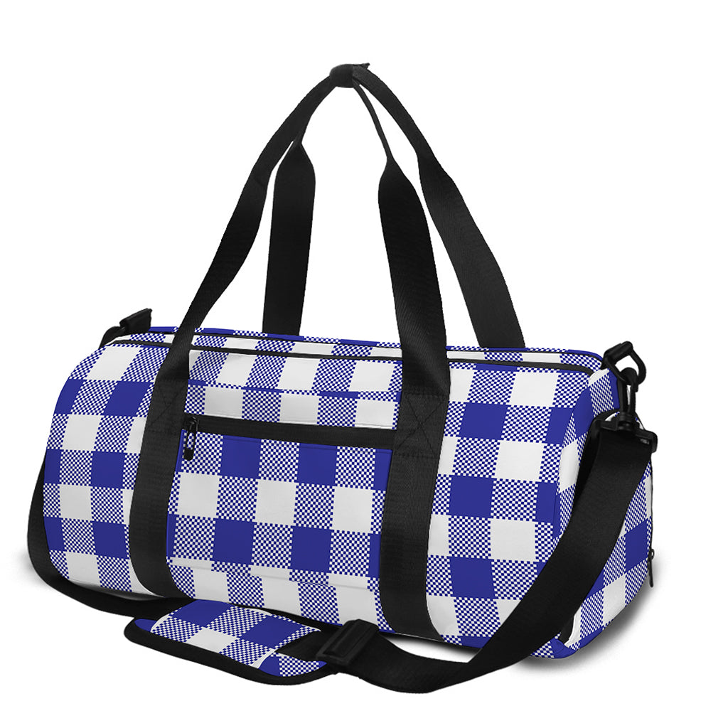 Indigo Blue And White Gingham Print Gym Bag