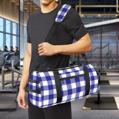 Indigo Blue And White Gingham Print Gym Bag
