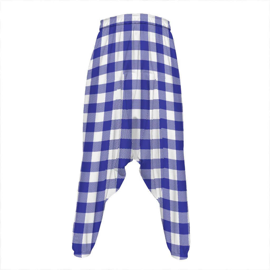 Indigo Blue And White Gingham Print Hammer Pants