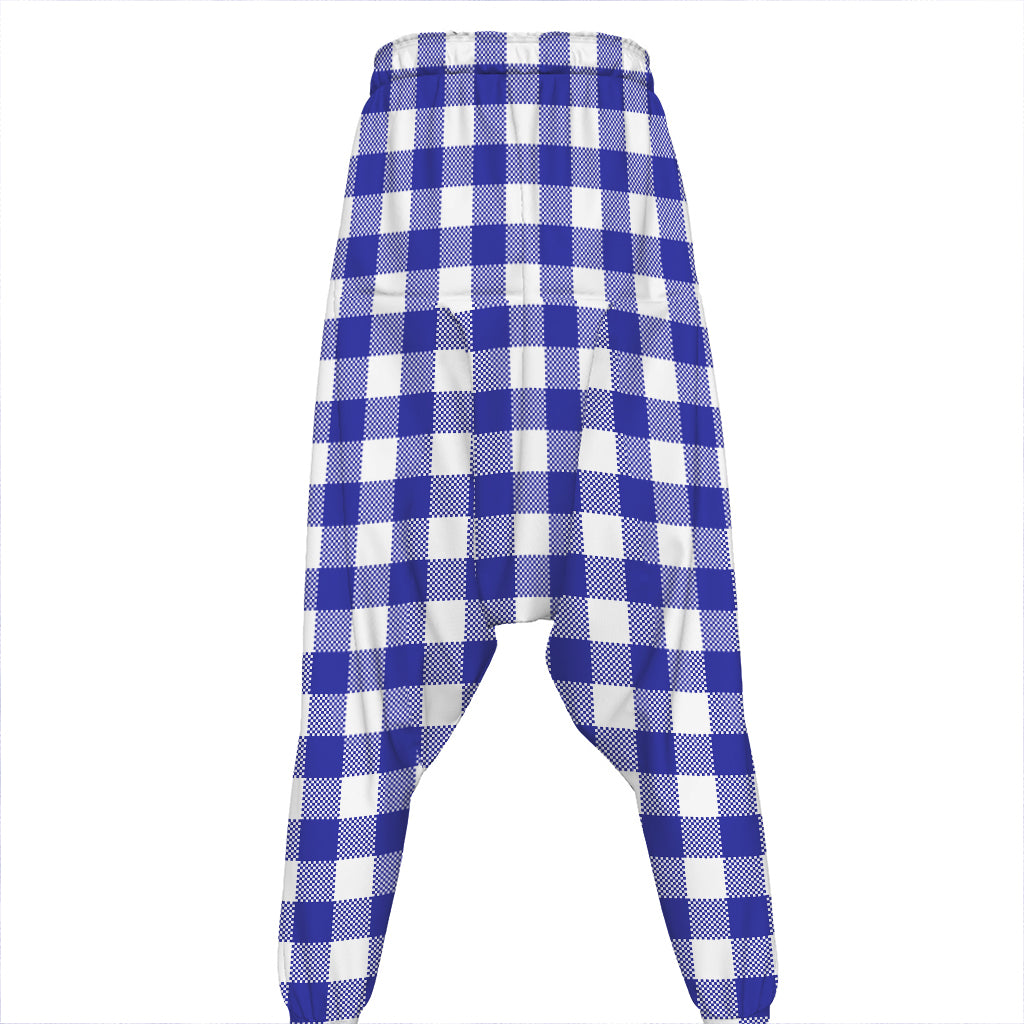 Indigo Blue And White Gingham Print Hammer Pants