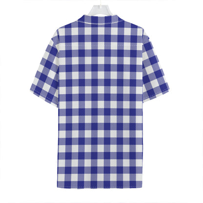 Indigo Blue And White Gingham Print Hawaiian Shirt