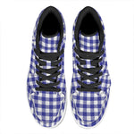 Indigo Blue And White Gingham Print High Top Leather Sneakers