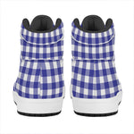 Indigo Blue And White Gingham Print High Top Leather Sneakers