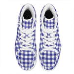 Indigo Blue And White Gingham Print High Top Leather Sneakers