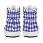 Indigo Blue And White Gingham Print High Top Leather Sneakers