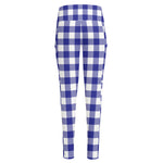 Indigo Blue And White Gingham Print High-Waisted Pocket Leggings
