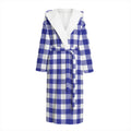 Indigo Blue And White Gingham Print Hooded Bathrobe
