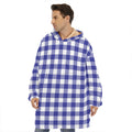 Indigo Blue And White Gingham Print Hoodie Blanket