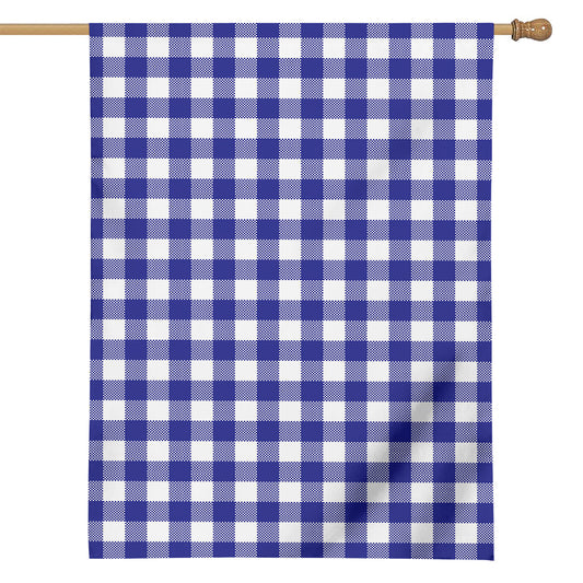 Indigo Blue And White Gingham Print House Flag