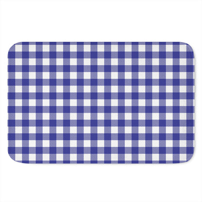 Indigo Blue And White Gingham Print Indoor Door Mat