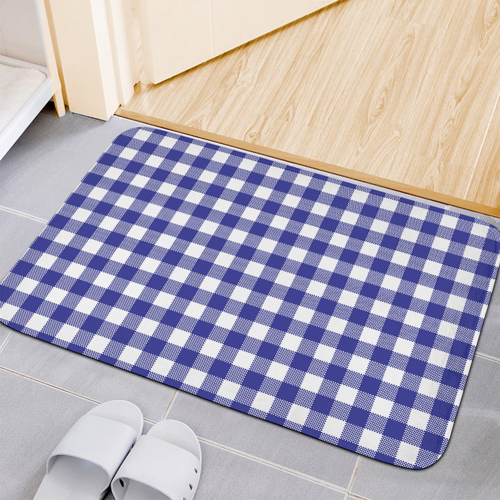 Indigo Blue And White Gingham Print Indoor Door Mat