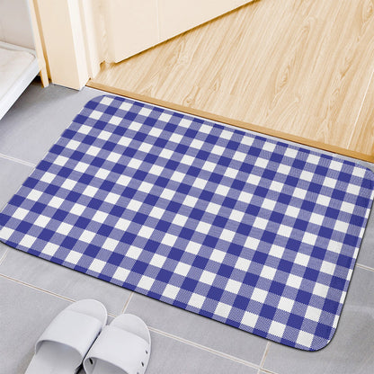 Indigo Blue And White Gingham Print Indoor Door Mat