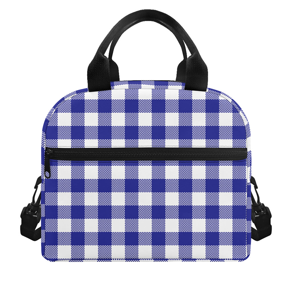 Indigo Blue And White Gingham Print Insulated Lunch Bag