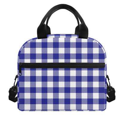 Indigo Blue And White Gingham Print Insulated Lunch Bag