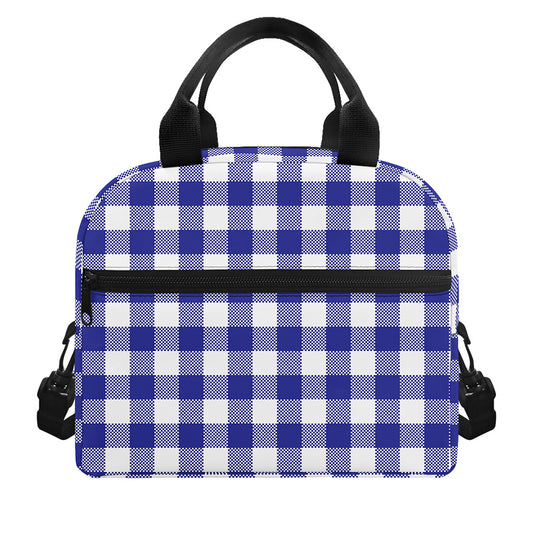 Indigo Blue And White Gingham Print Insulated Lunch Bag