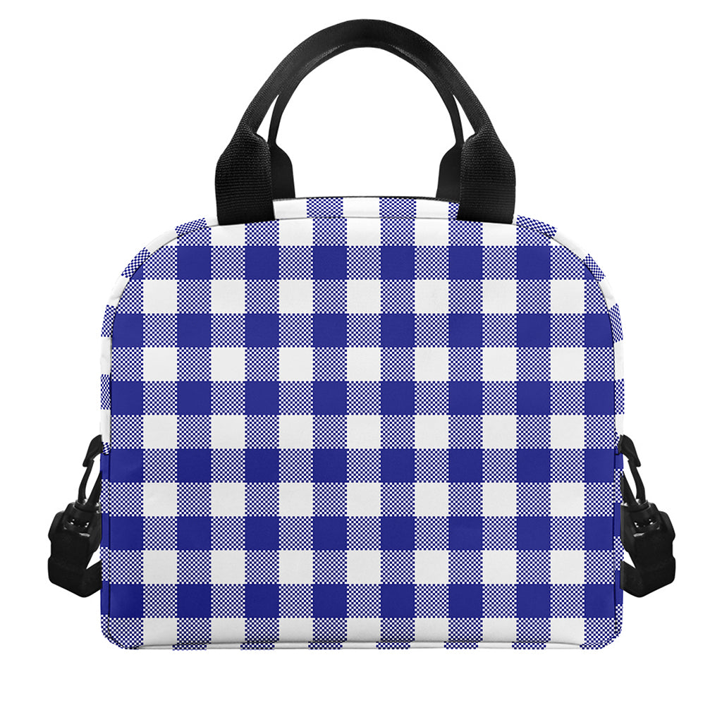 Indigo Blue And White Gingham Print Insulated Lunch Bag