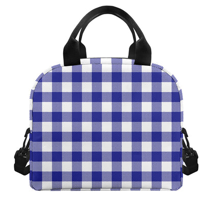 Indigo Blue And White Gingham Print Insulated Lunch Bag