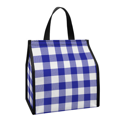 Indigo Blue And White Gingham Print Insulated Lunch Tote