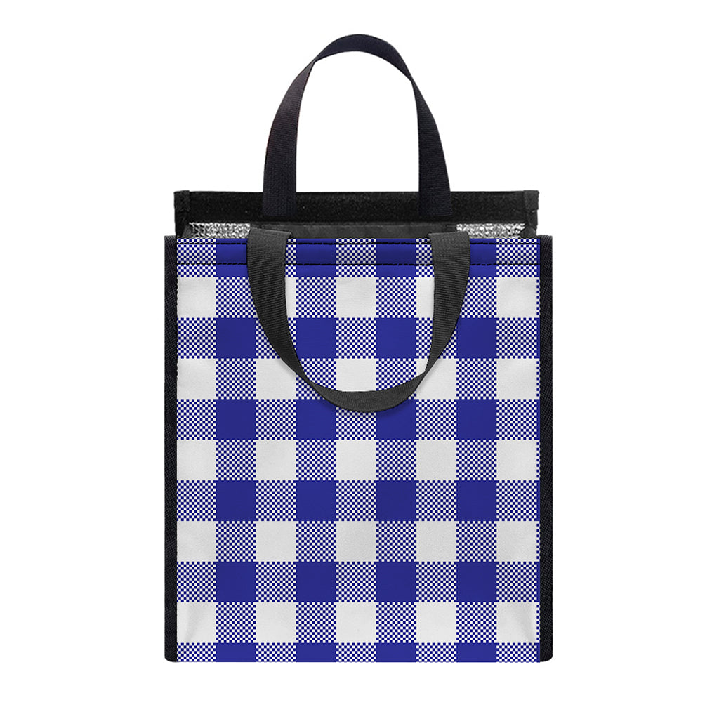 Indigo Blue And White Gingham Print Insulated Lunch Tote