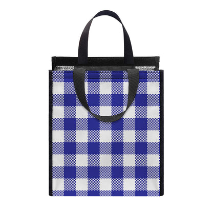 Indigo Blue And White Gingham Print Insulated Lunch Tote
