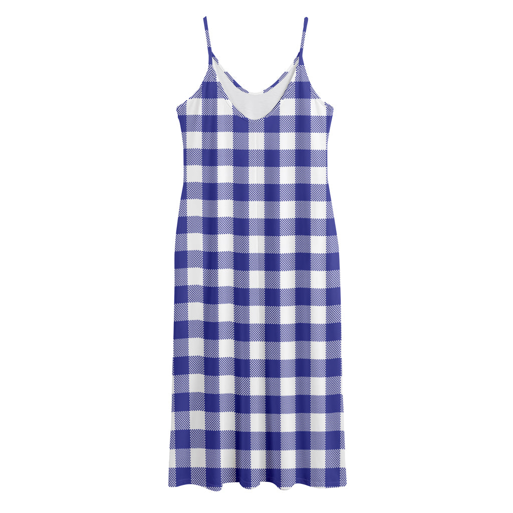 Indigo Blue And White Gingham Print Jersey Midi Cami Dress