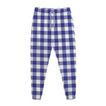 Indigo Blue And White Gingham Print Jogger Pants